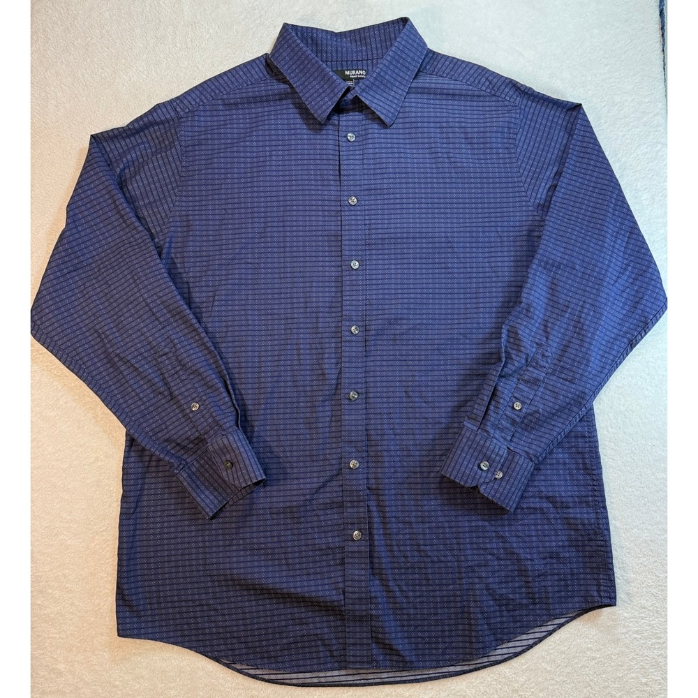 Murano Liquid Luxury Mens 2XT Blue Patterned Long Sleeve Button Up Shirt Tall